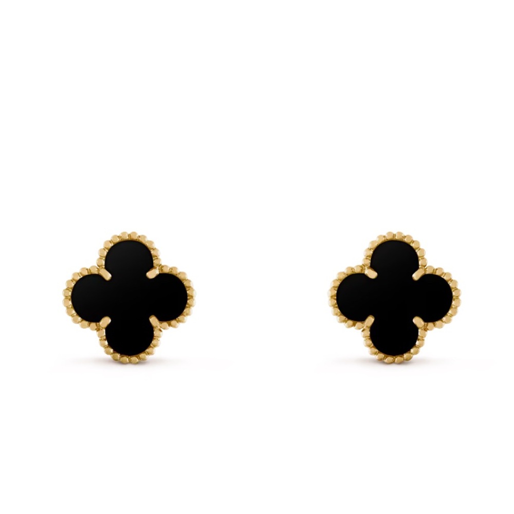 VINTAGE STYLE ALHAMBRA BLACK FOUR LEAF CLOVER EARRINGS